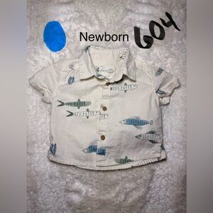 Kids Fish Print Shirt - White and Blue